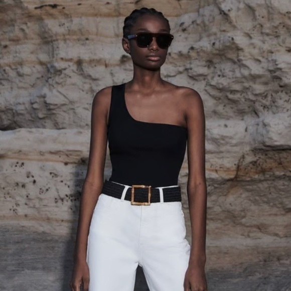 Zara JUTE ELASTIC BELT WITH SQUARE BUCKLE. Black. Size US 30. New with Tags. - Picture 2 of 4